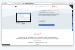 Mabo Media PPC Specialists Consultation Page Web Design by Tad Web Solutions