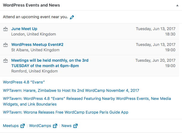 Wordpress 4.8 - Nearby Events